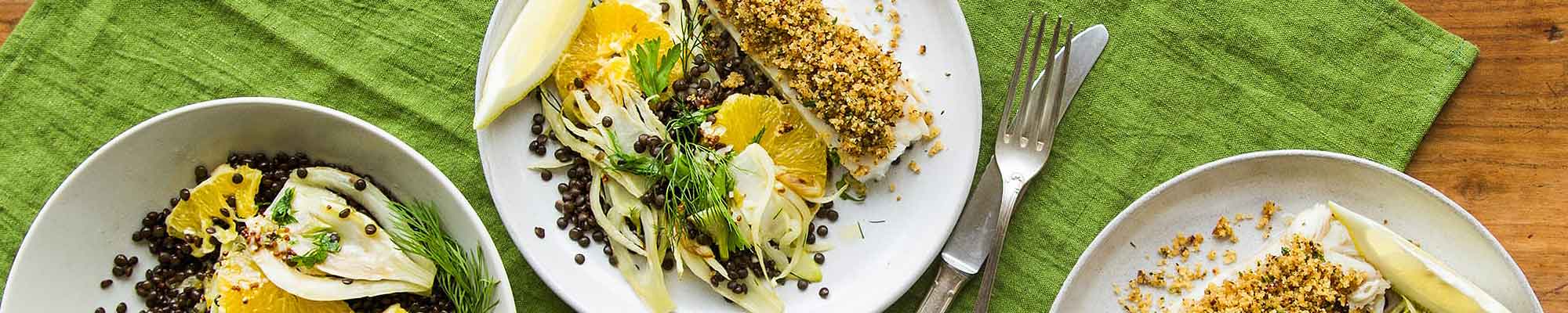 Bordelaise an Belugalinsensalat mit Fenchel und Orange