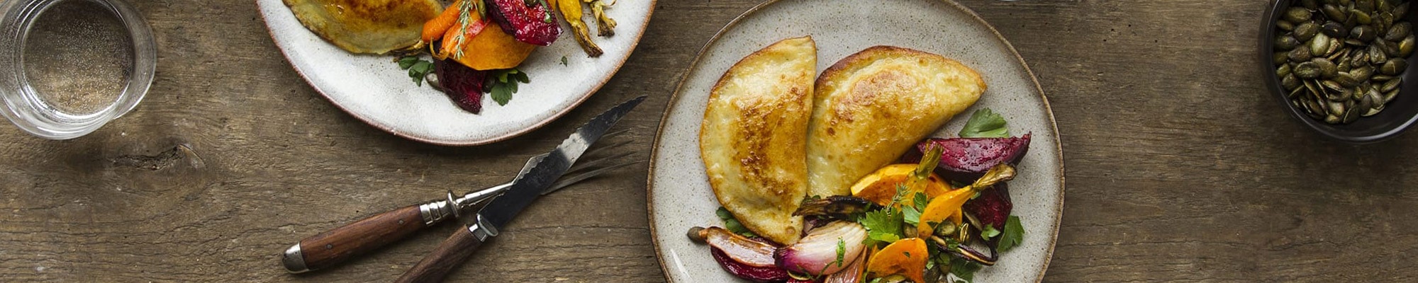 Champignonplätzli mit im Ofen geröstetem Herbstgemüse