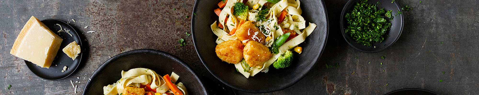 Royal-Tagliatelle mit Fish-Nuggets